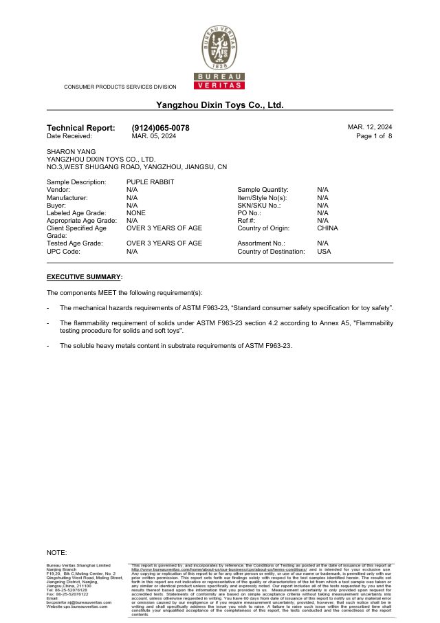 ASTM F963 Toy Safety Test Report
