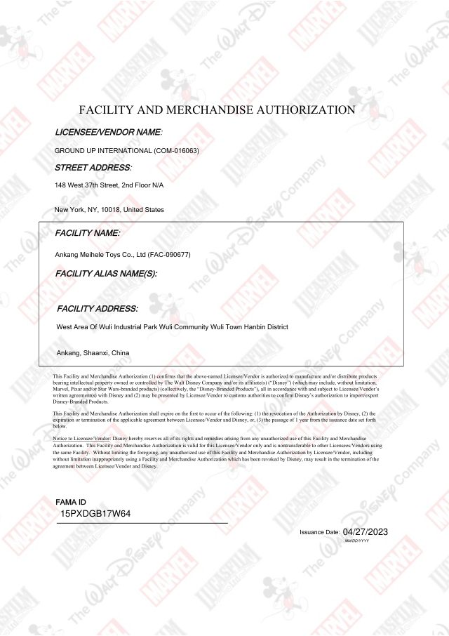 Disney FAMA Certificate